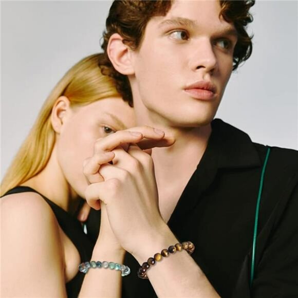 12pcs gemstone beaded bracelets set tiger eye amethyst lava stone adjustable - Picture 4 of 8